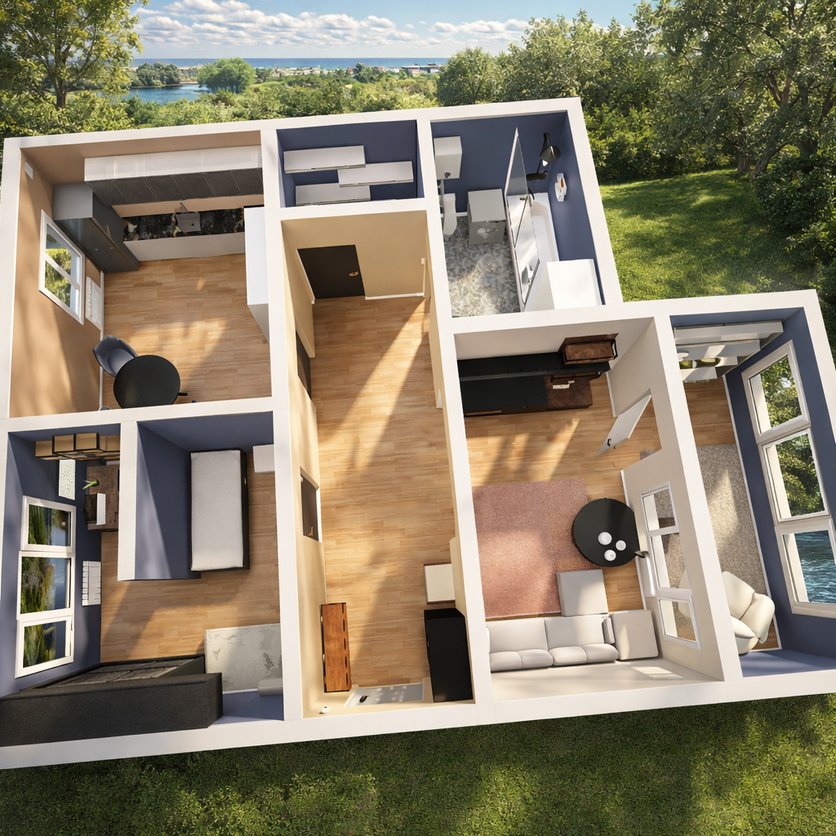 Grundriss im Stil Mid-Century