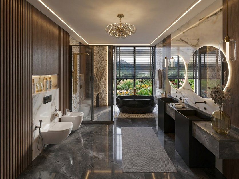 Badezimmer im Stil Mid-Century