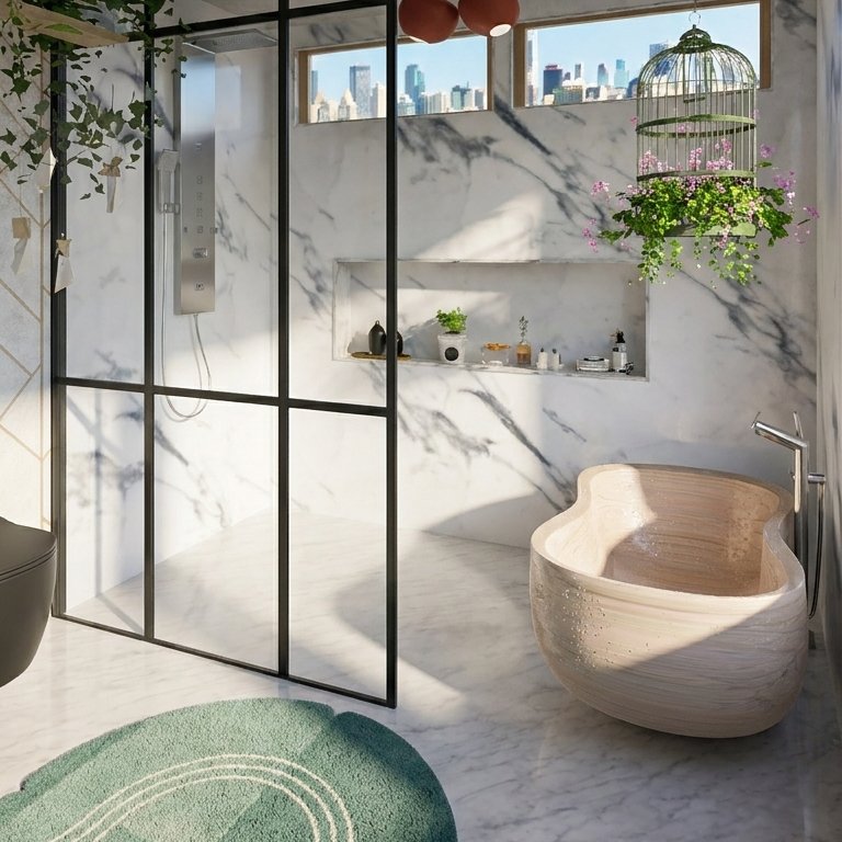 Badezimmer im Stil Mid-Century