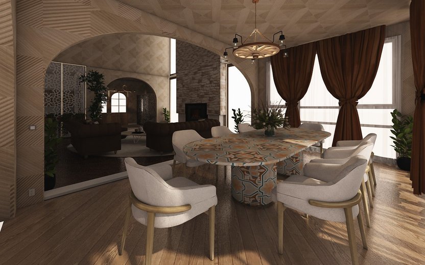 sala da pranzo in stile Mediterraneo