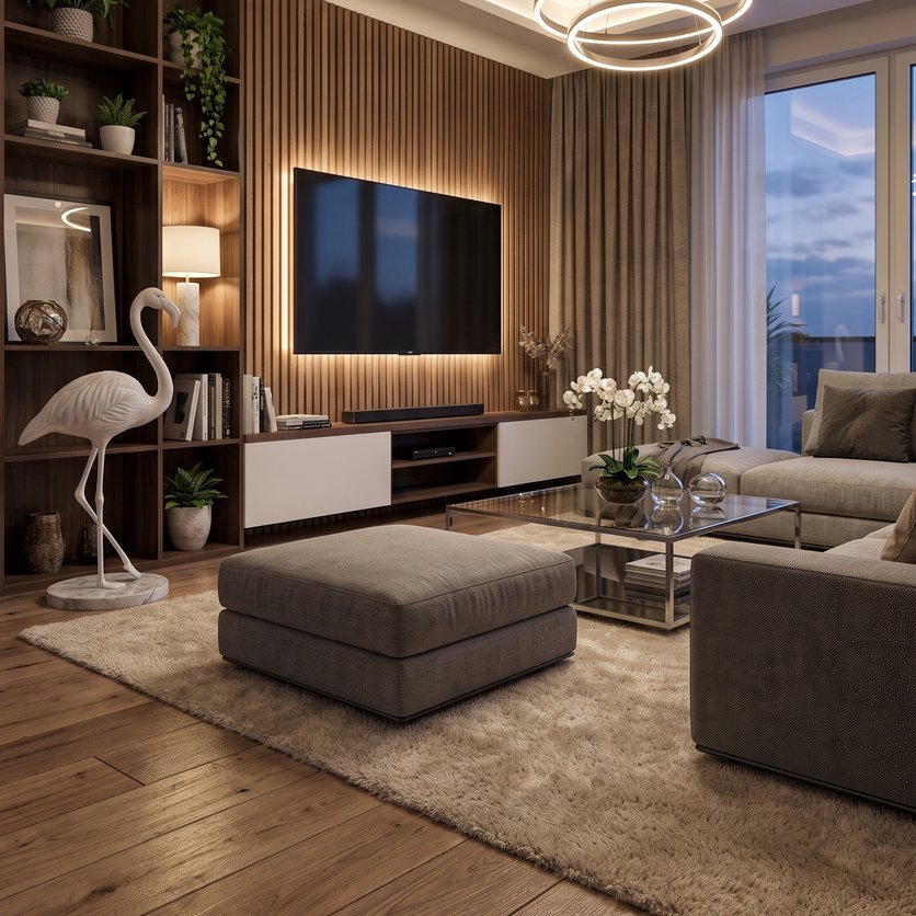 sala de estar em estilo Mid-century