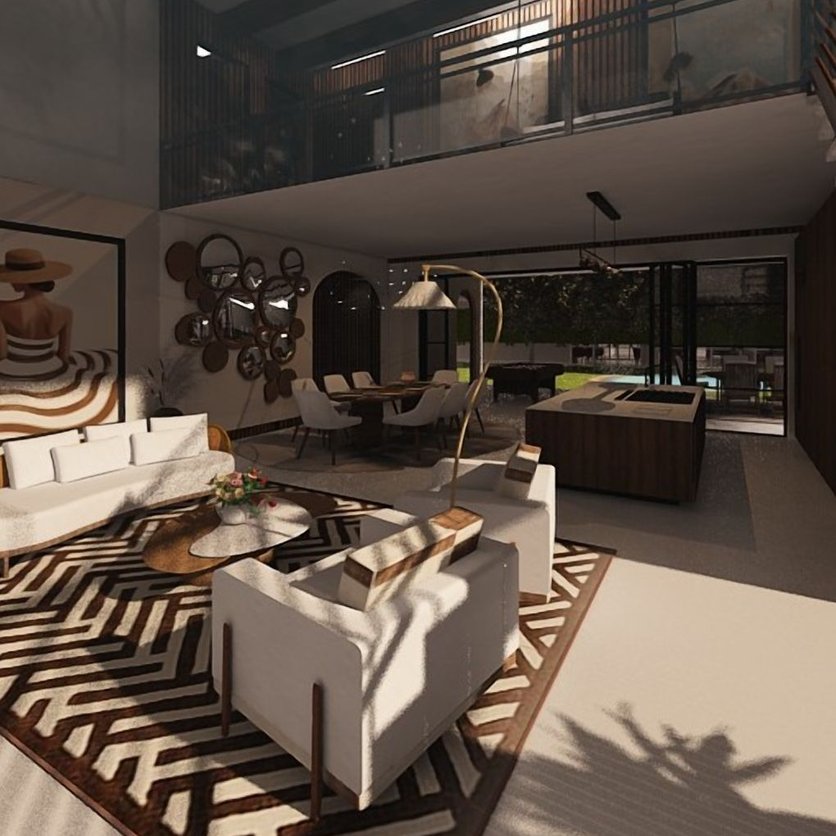 sala de estar em estilo Mid-century
