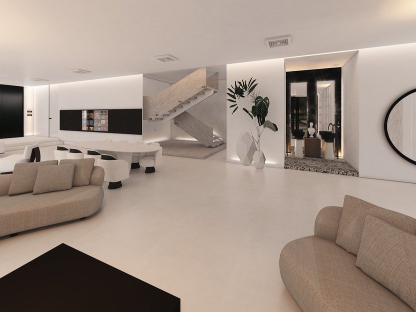 sala de estar em estilo Mid-century