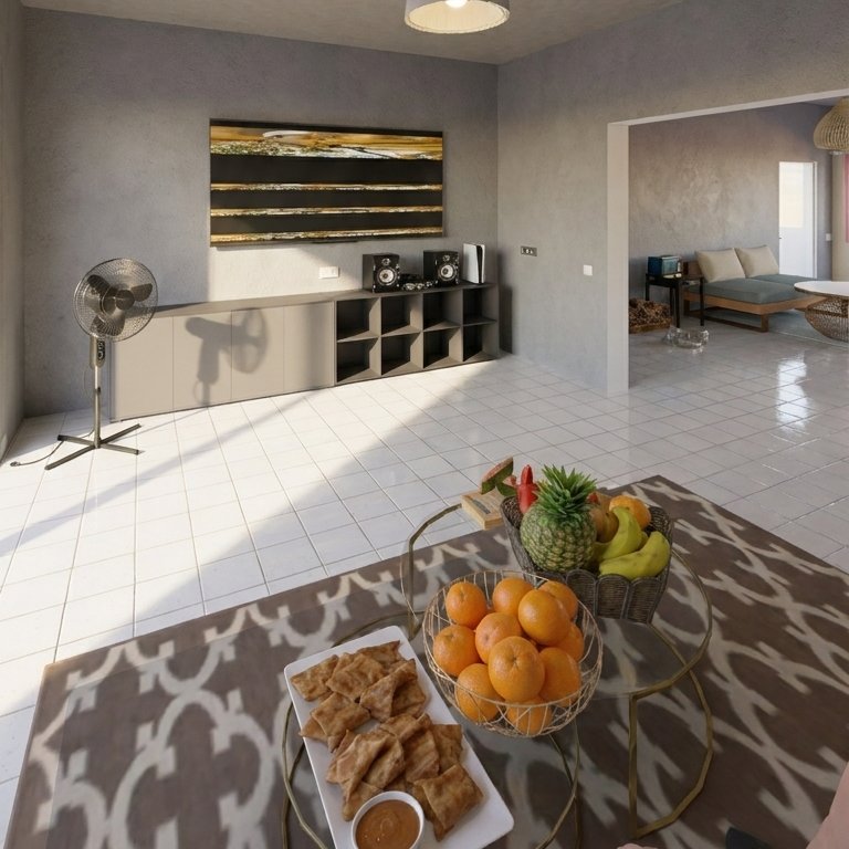 sala de estar em estilo Mid-century