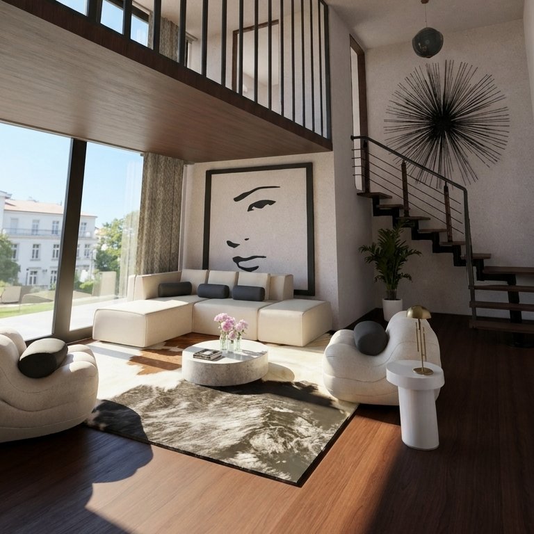 sala de estar em estilo Mid-century