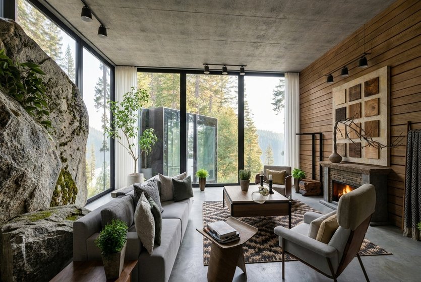 sala de estar em estilo Farmhouse