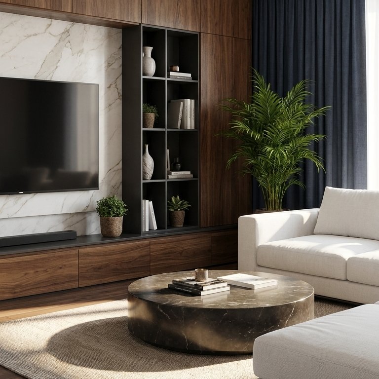 sala de estar em estilo Mid-century