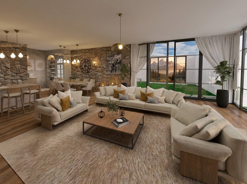 sala de estar em estilo Farmhouse