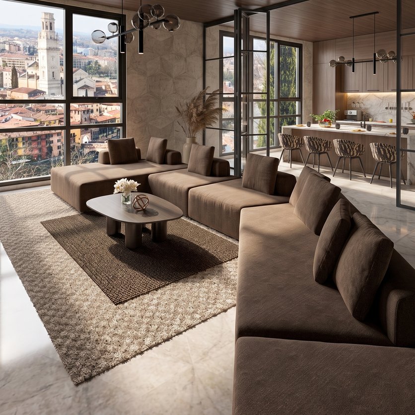 sala de estar em estilo Mid-century