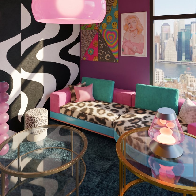 sala de estar em estilo Retrô
