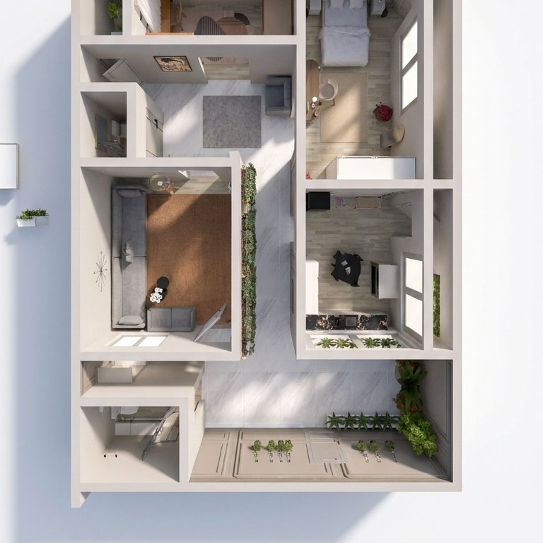 plattegrond in Mid-centurystijl