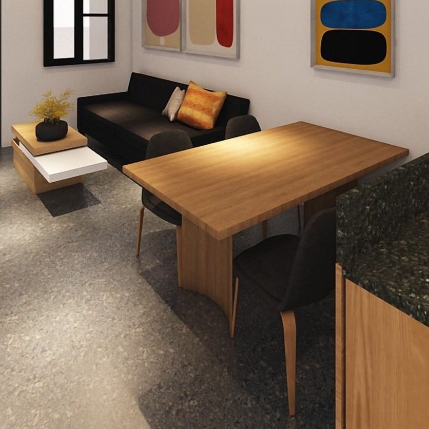 ruang keluarga Mid-century
