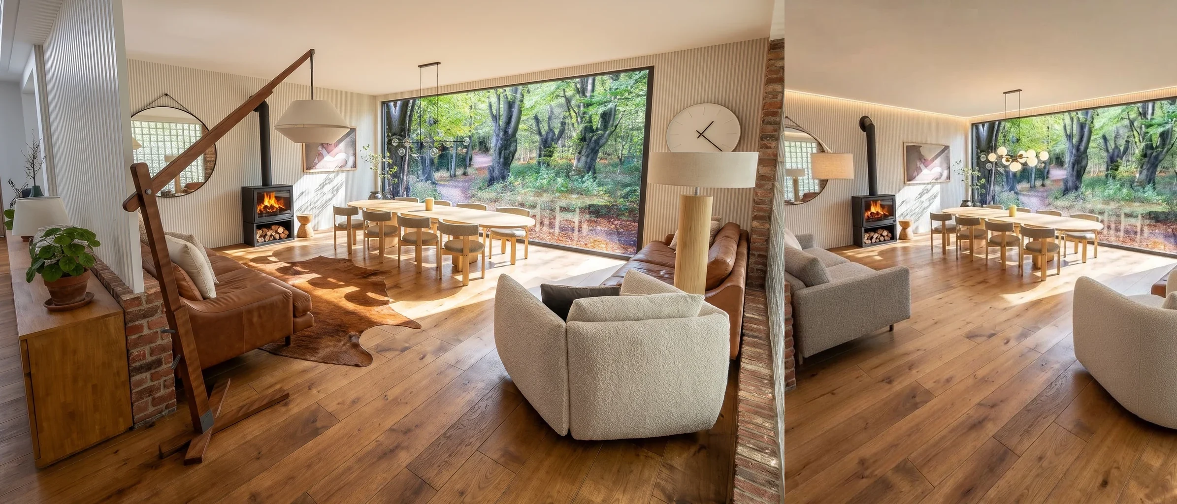 The same dining room before and after AI Redesign
