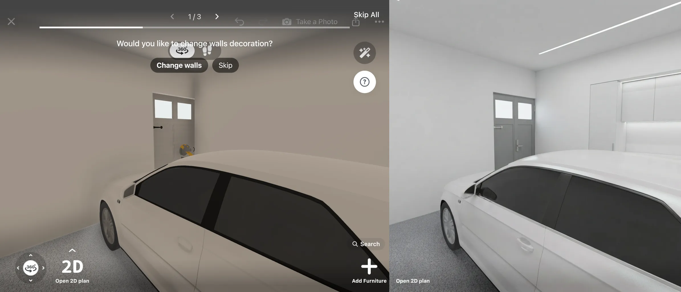 The same garage before and after AI Redesign