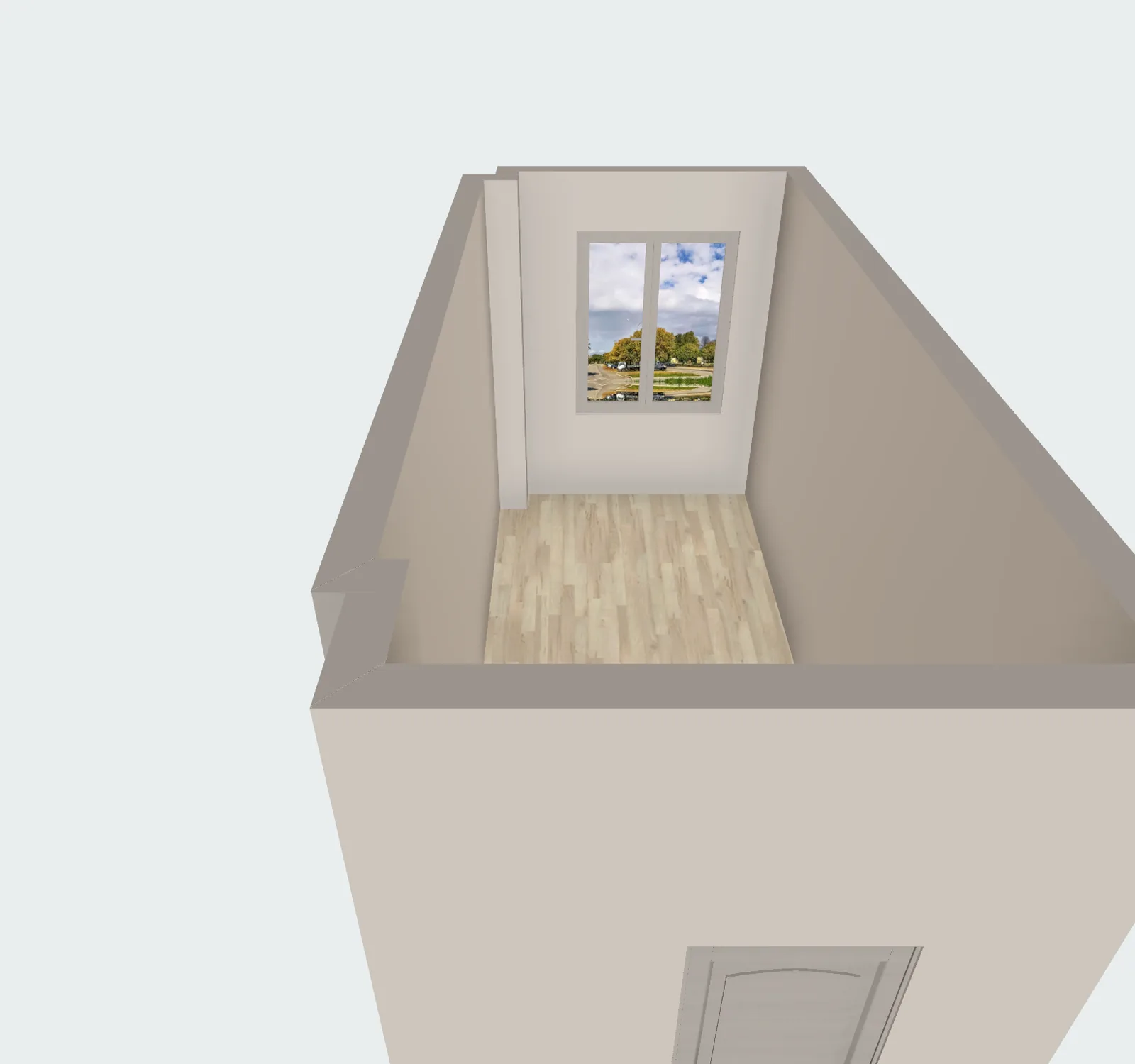 A living room just scanned on a phone, shown in the 3D view with its walls, doors and windows